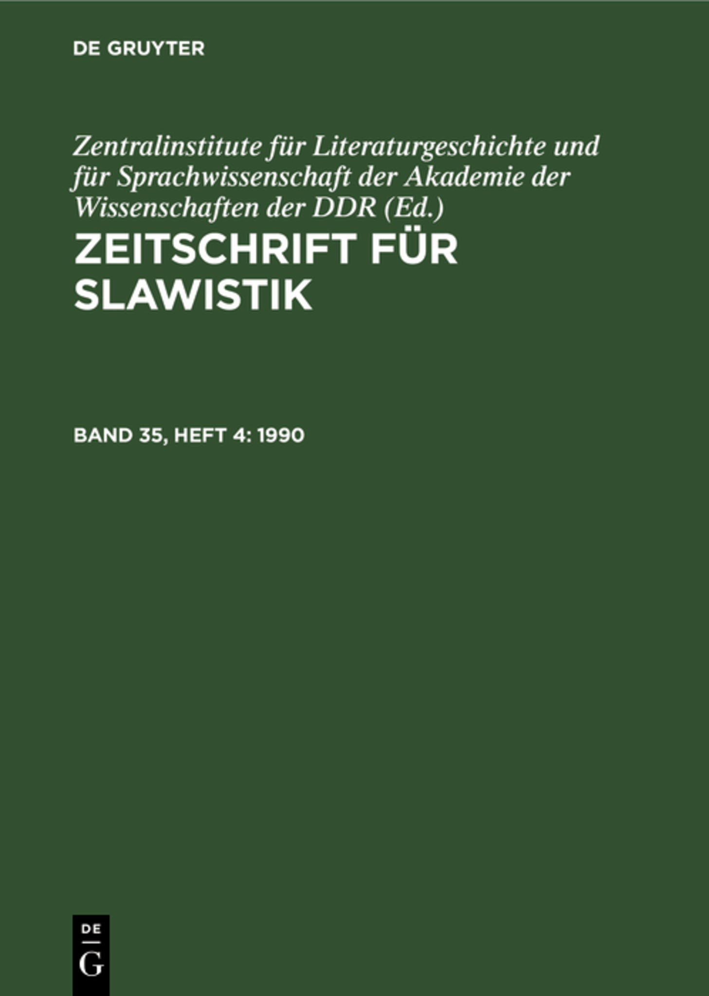 Cover image for Zeitschrift für Slawistik. Band 35, Heft 4 ISBN 9783112539132